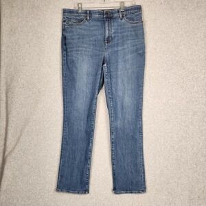 Lands End Jeans Womens 16 Straight Leg Classic Fit Denim Stretch Medium Wash